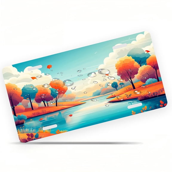 Autumn River Landscape Front License Plate, Metal License Plate, Funny Standard Plates Personalized Novelty Decorative For Men/Women/Boys/Girls Car 6×12 Inch