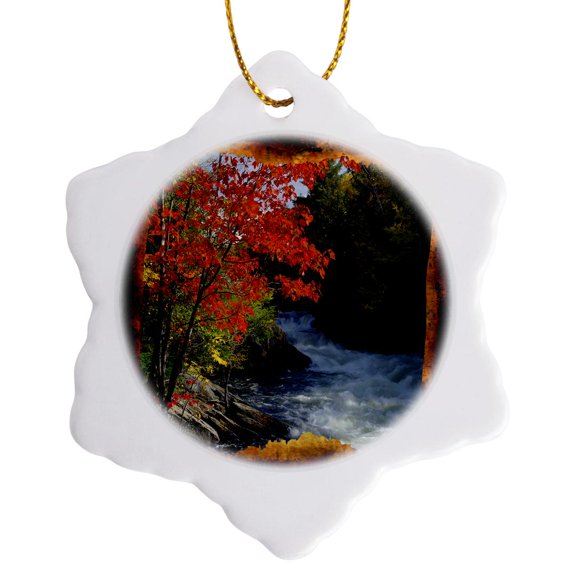 3drose, Autumn River Rapids, 3 inch Snowflake Porcelain Ornament