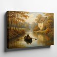 Autumn River Scene Man Rowing Boat Near House Landscape Wall Art Print ...