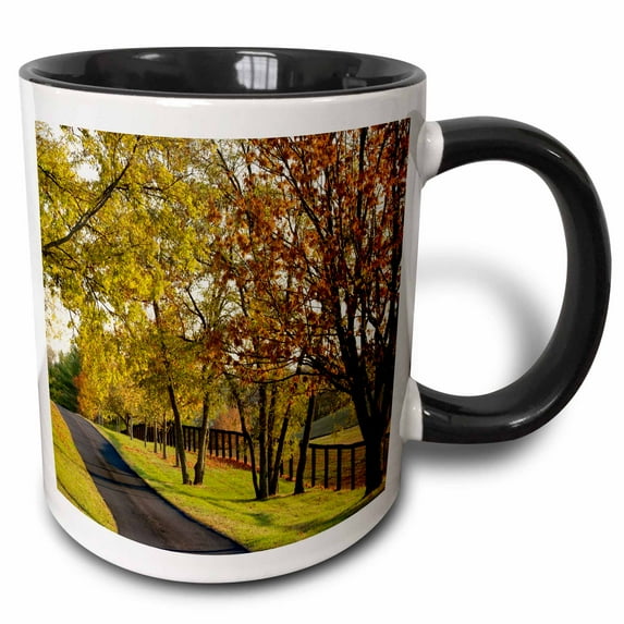 3drose, Autumn Road, Bluegrass Region, Lexington, Kentucky - Us18 Aje0392 - Adam Jones, 15oz Two-tone Black Mug