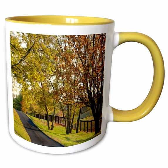 3drose, Autumn Road, Bluegrass Region, Lexington, Kentucky - Us18 Aje0392 - Adam Jones, 15oz Two-tone Yellow Mug