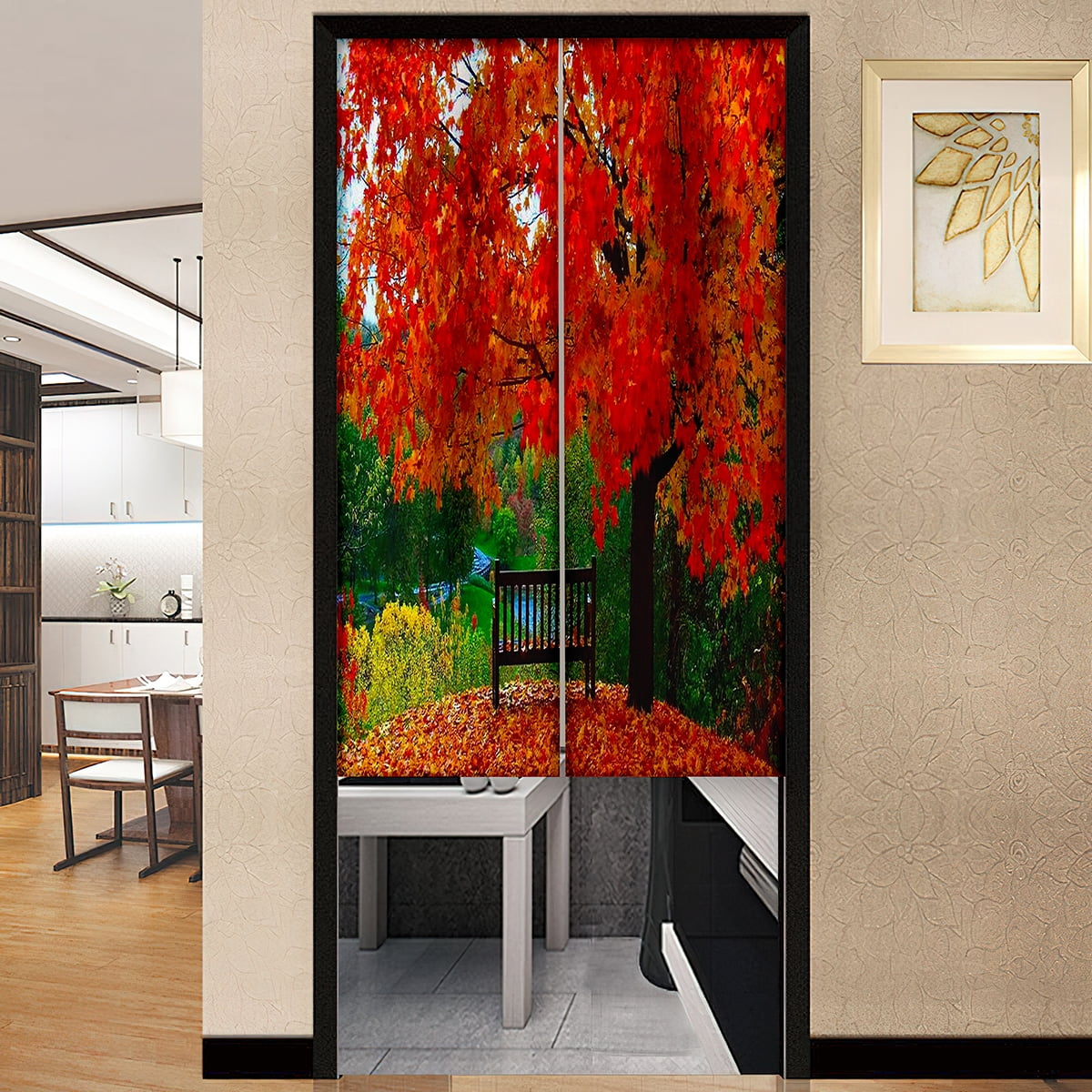 Autumn Road Trees Leaves Door Curtain Linen Kitchen Partition Drapes