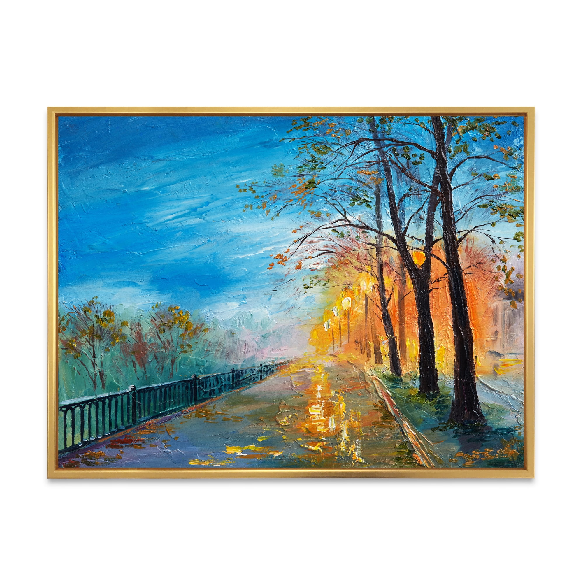 Autumn Road in Evening 20 in x 12 in Framed Painting Canvas Art Print, by Designart