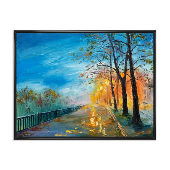 Autumn Road in Evening 20 in x 12 in Framed Painting Canvas Art Print, by Designart