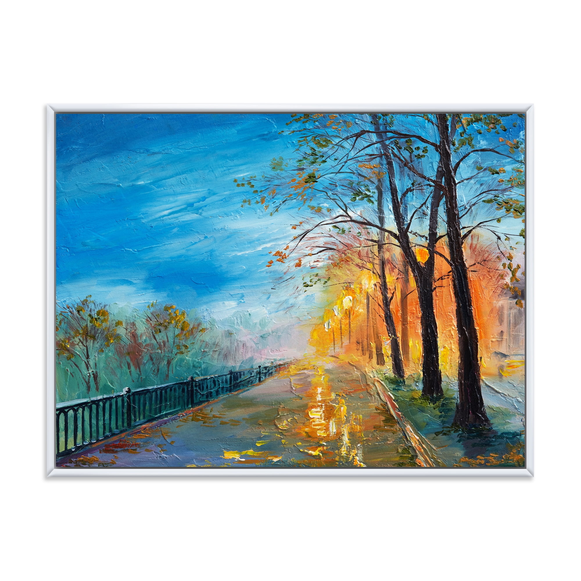 Autumn Road in Evening 40 in x 30 in Framed Painting Canvas Art Print, by Designart