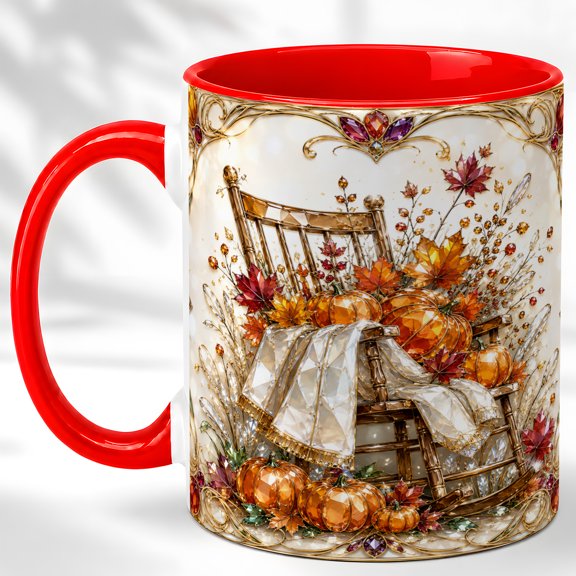 Autumn Rocking Chair Coffee Mug, Pumpkin Harvest Mug, Ceramic 11 oz