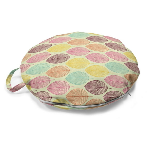 Autumn Round Floor Cushion with Handle, Abstract Colorful Fall Season Elements Leaves Floral Illustration Botany Art, Pillow for Living Room & Dorms, 18" Round, Cream Multicolor, by Ambesonne