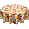 thumbnail image 1 of Autumn Round Tablecloth 60 Inch - Pumpkins Maple Leaves Table Cloth Thanksgiving Botanical Foliage Table Covers Decorative for Holiday Kitchen Dinning Outdoor, 1 of 6