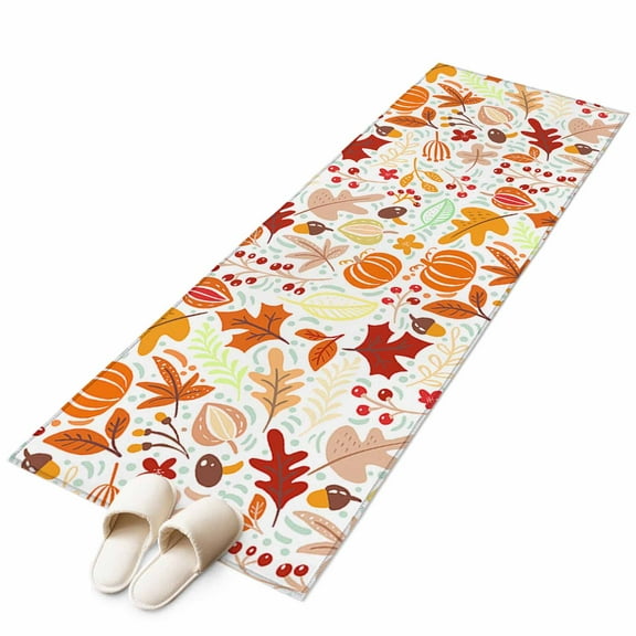 Autumn, Runner Rug 2x6 FT, Non Slip Hallway Carpet, Fall Pumpkins Maple Leaves Cartoon Art Decor Washable Soft Floor Carpet Throw Runner Carpet Long Rug for Entryway Kitchen Bedside Sliding Door
