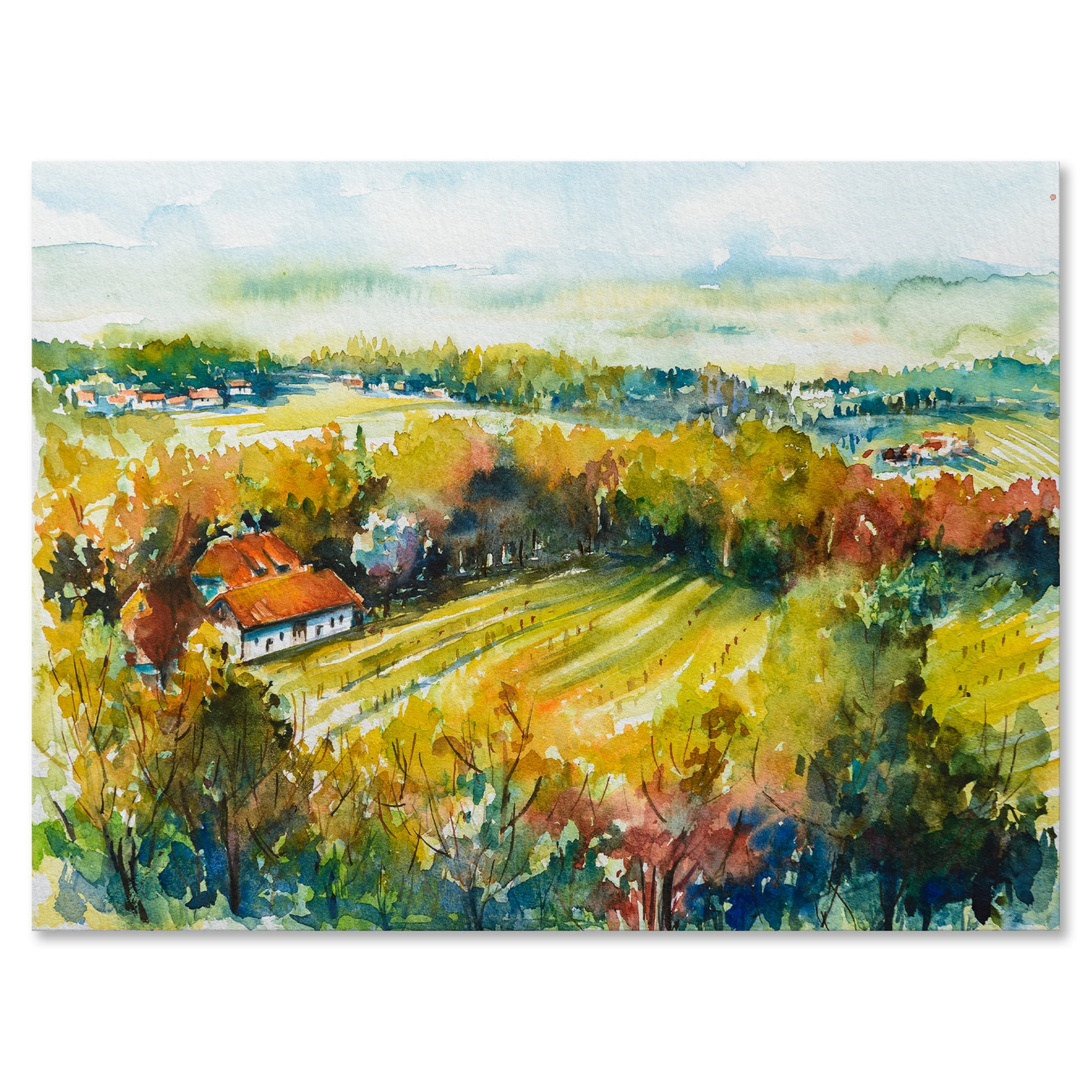 Autumn Rural Landscape 8 in x 12 in Painting Canvas Art Print, by Designart