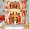 thumbnail image 1 of Autumn Rustic Wood Kitchen Curtains with Valance and Tier Sets 36 Inch, 3 Pieces Farmhouse Pumpkin Fall Leaf Rod Pocket Drapes Window Treatment Curtains for Kitchen Over Sink Dining Room Decor, 1 of 6