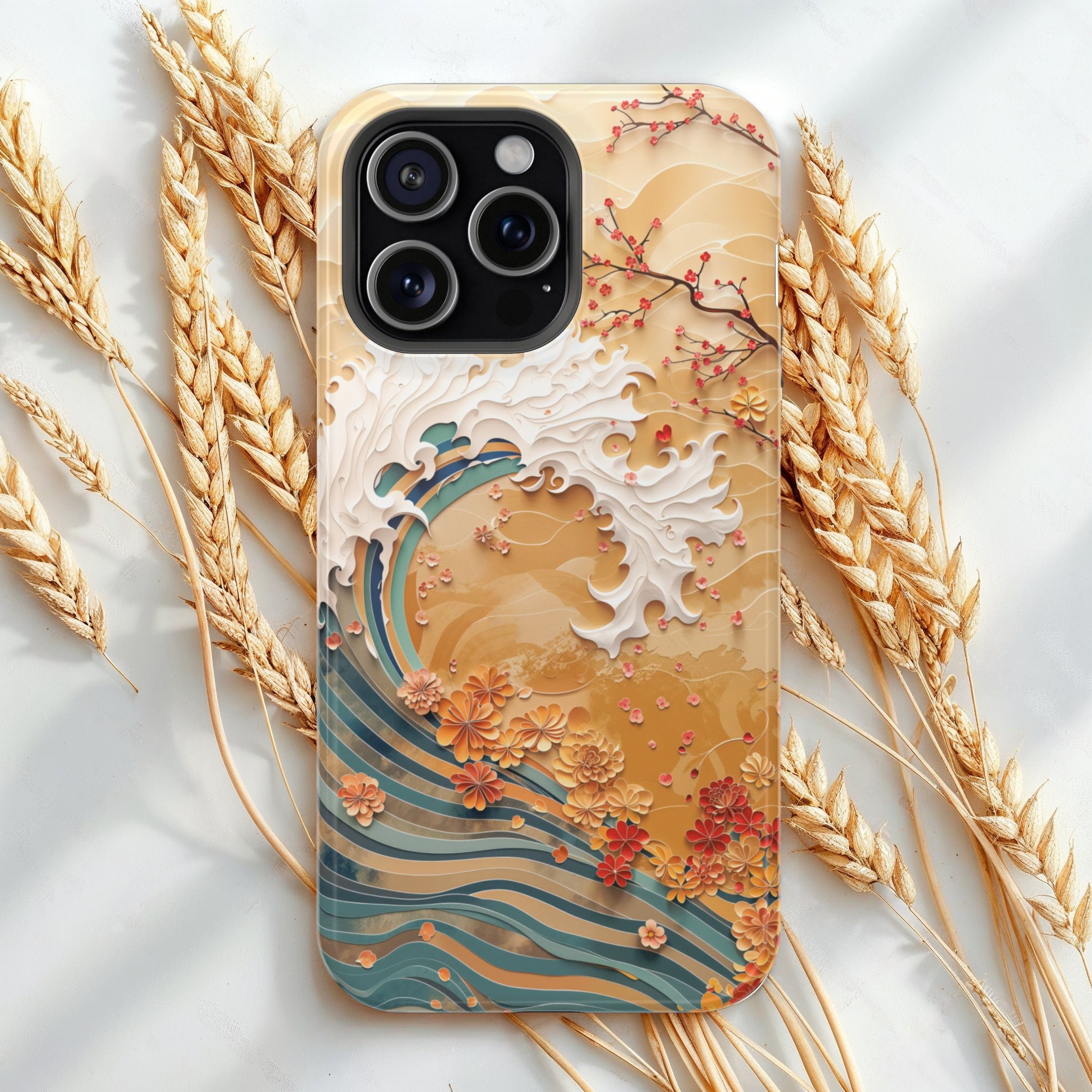 Autumn Sakura Wave Phone Case Ocean Wave Artwork for iPhone 17 to 11 ...