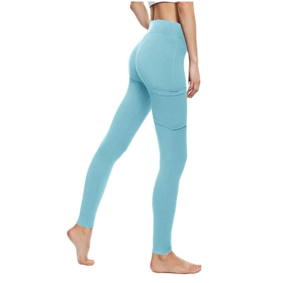 MaFYtyTPR Women's Casual Trousers Solid Elastic Waist Pants Stretchy Stylish Pants Yoga Cargo Pants With Pocket Sky Blue L