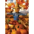 thumbnail image 1 of Autumn Scarecrow Harvest Garden Flag Puppy Pumpkins Apple Basket 12x18 Inch, 1 of 5