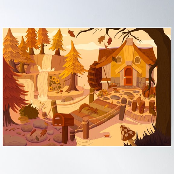 Autumn Scene Poster Wall Art, Modern Wall Decor For Living Room Bedroom, 8x12 UNFRAMED