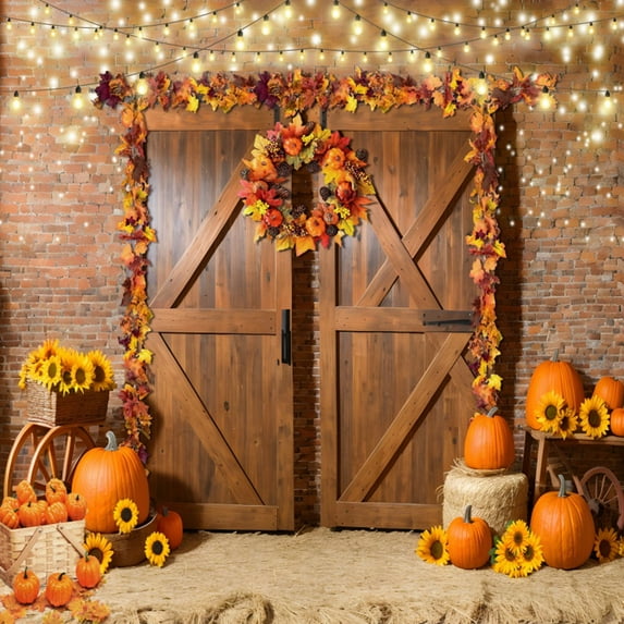Autumn Scenery Backdrop Fall Forest Wood Board Farm Barn Haystack Maple Pumpkin Baby Shower Photography Background Photo Studio