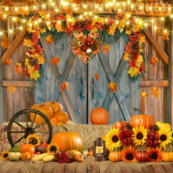 Autumn Scenery Backdrop Fall Forest Wood Board Farm Barn Haystack Maple Pumpkin Baby Shower Photography Background Photo Studio