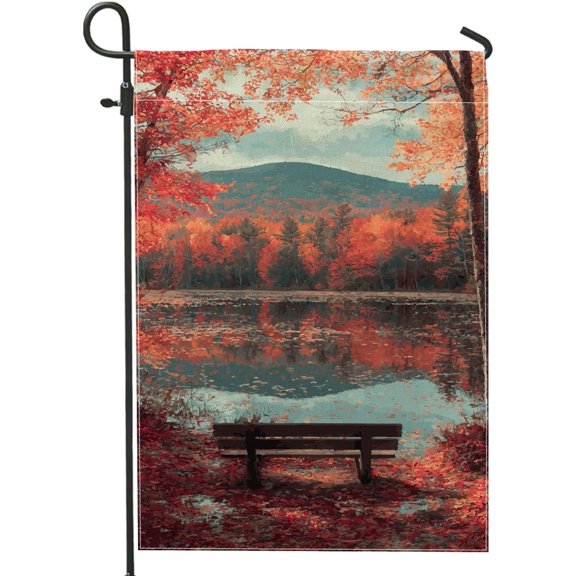 Autumn Scenic Garden Flag, Orange Fall Leaves Reflection Lake Outdoor Decor, Double Sided Rustic Banner for Home and Garden Decoration 12x18 Inch