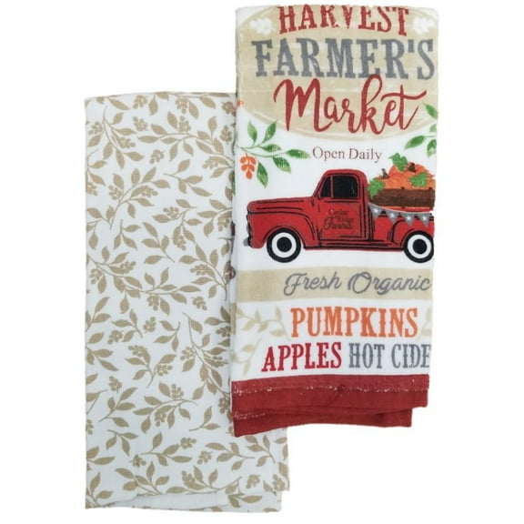 Autumn Season Farmers Market Harvest Truck Kitchen Towel Set, 2 Dish Towels