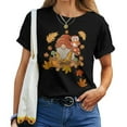 thumbnail image 1 of Autumn Season Leaves Owls And Cute Fall Gnome Women T-shirt - Cozy Thanksgiving & Halloween Graphic Tee - Festive Apparel for Fall Lovers, 1 of 3