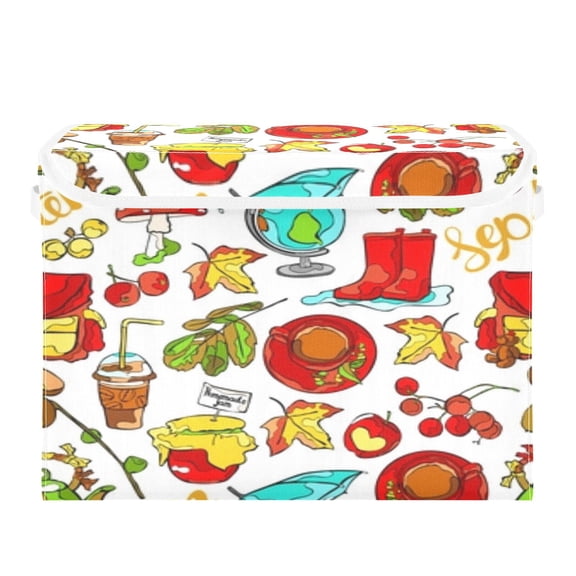 Autumn September doodle pattern Large Toy Box Chest Storage with Flip-Top Lid, Collapsible Storage Boxes Container Bins for Toys, Playroom Organizers