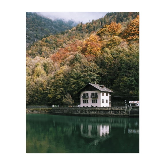 Autumn Serenity - Aosta Valley Italy Photography Autumn Lake Mountain Woodland Scenic Unframed Wall Art Print 24 x 32 inches