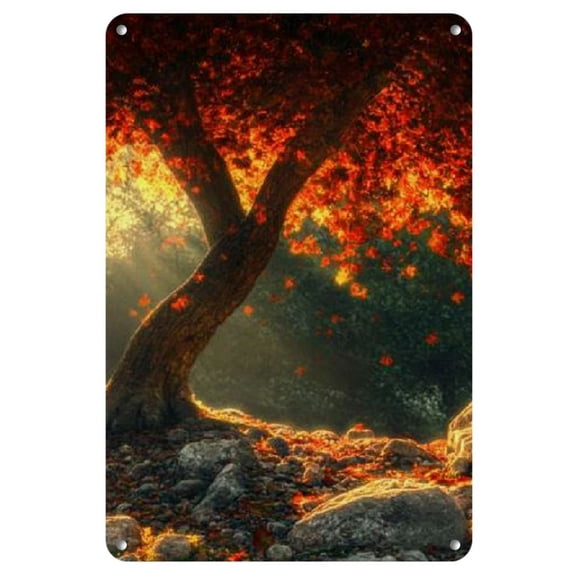 Autumn Serenity Metal Tin Sign - Vibrant Red Leaves & Golden Hues, Perfect for Home Decor, Halloween, Anniversaries & Beach Parties, Best for Christmas, Perfect for Room Decor