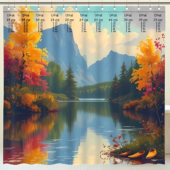 Autumn Serenity Shower Curtain - Vibrant Fall Leaves Pattern Tranquil Lake Reflection Design Perfect for Nature Lovers