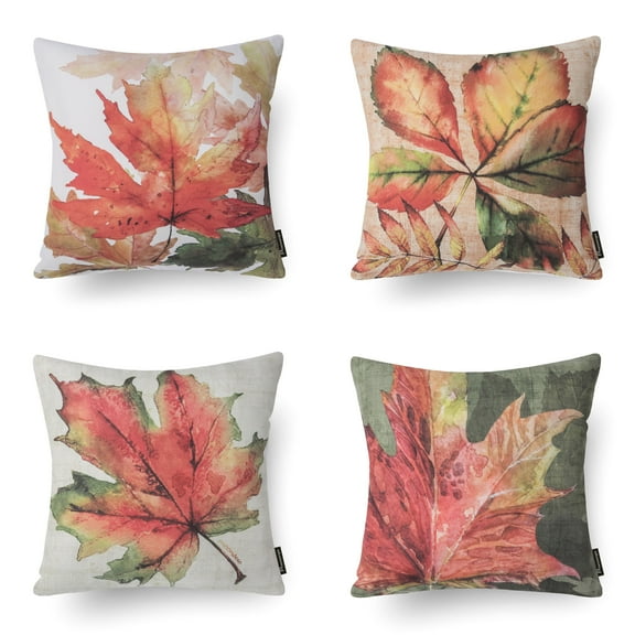 Autumn Series Printed Decorative Throw Pillow Covers for Thanksgiving, Maple, 18" x 18", Set of 4