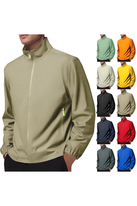 Autumn Shell Jackets for Men Full Zip-up Long Sleeve Solid Color Mens Jacket with Side Pockets Waterproof Rain Jackets Windbreaker Outdoors Activewear Plus Size S-4XL