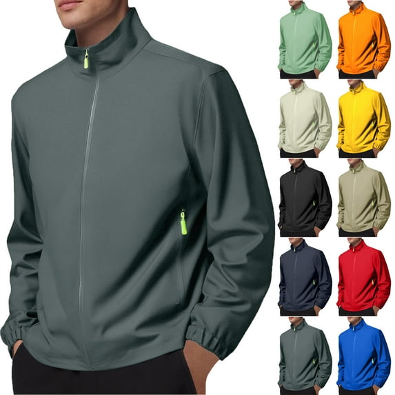 Autumn Shell Jackets for Men Full Zip-up Long Sleeve Solid Color Mens Jacket with Side Pockets Waterproof Rain Jackets Windbreaker Outdoors Activewear Plus Size S-4XL