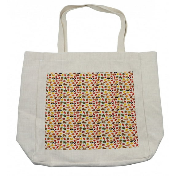 Autumn Shopping Bag, Pine Cones Harvest Maple Leaves Season Time Fall Themed Composition Colorful, Eco-Friendly Reusable Bag for Groceries Beach and More, 15.5" X 14.5", Cream, by Ambesonne