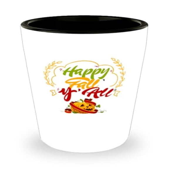 Autumn Shot Glass, Happy Fall Y'All, Southern Gift, Mini Glassware, 1.5oz Cup