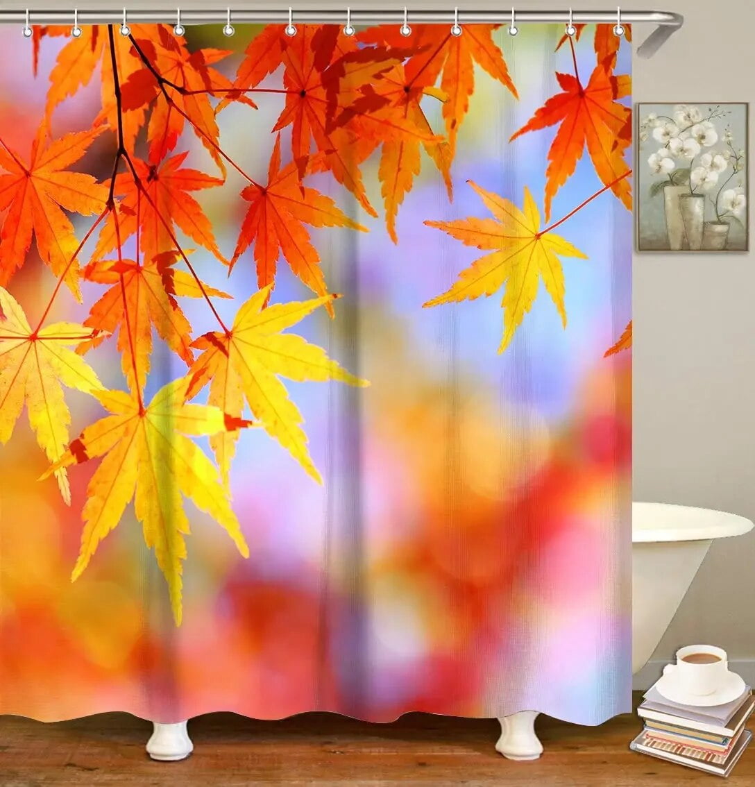 Autumn Shower Curtain A Lonely Tree with Orange Leaves on An Abstract