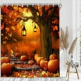 thumbnail image 1 of Autumn Shower Curtain for Bathroom, Brown Fall Tree Thanksgiving Harvest Pumpkin Bathroom Curtain for Halloween Decor, Orange Maple Leaves Tree Nature Autumn Fabric Curtain Sets with Hooks, 72X72in, 1 of 5