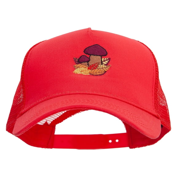 Autumn Shrooms Embroidered Five Panels Pro Style Trucker Mesh Cap - Red OSFM