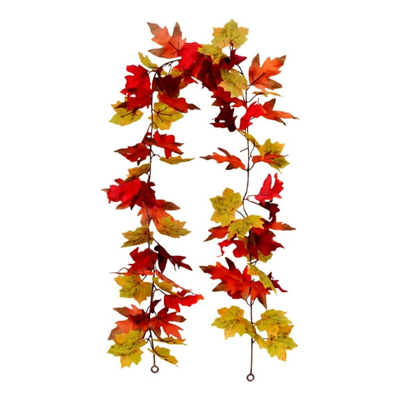 Autumn Simulation Maple Rattan Vine Garland, Faux Fall Leaf Wreath For Home Door, Rustic Thanksgiving Hanging Decor For Wall (E)