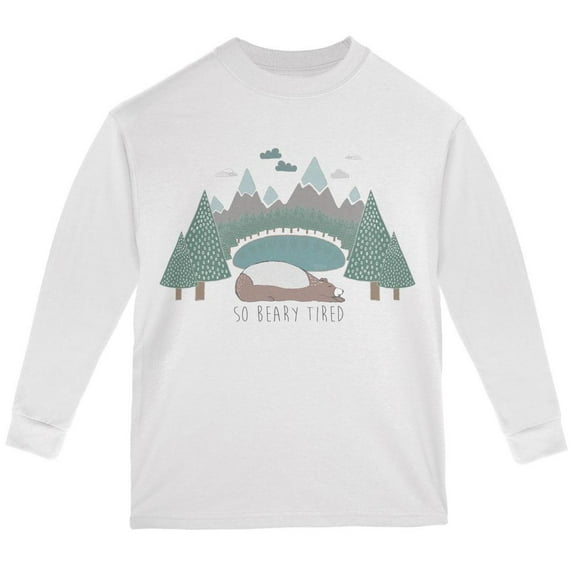 Autumn So Beary Very Tired Bear Pun Youth Long Sleeve T Shirt White YXL