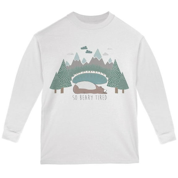 Autumn So Beary Very Tired Bear Pun Youth Long Sleeve T Shirt White YXL