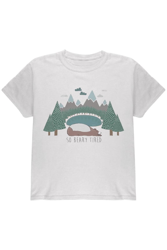 Autumn So Beary Very Tired Bear Pun Youth T Shirt White YSM