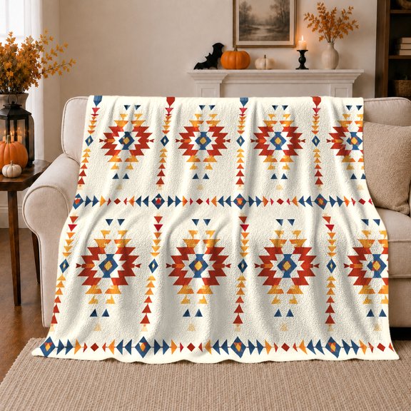 Autumn Sofa Southwestern Diamond Motifs Festive Style, Cozy Friendship Quote Scene, Warm Flannel Blanket for Living Room and Reading Nook, Art Lovers Thanksgiving Gift, Artistic Home Decor