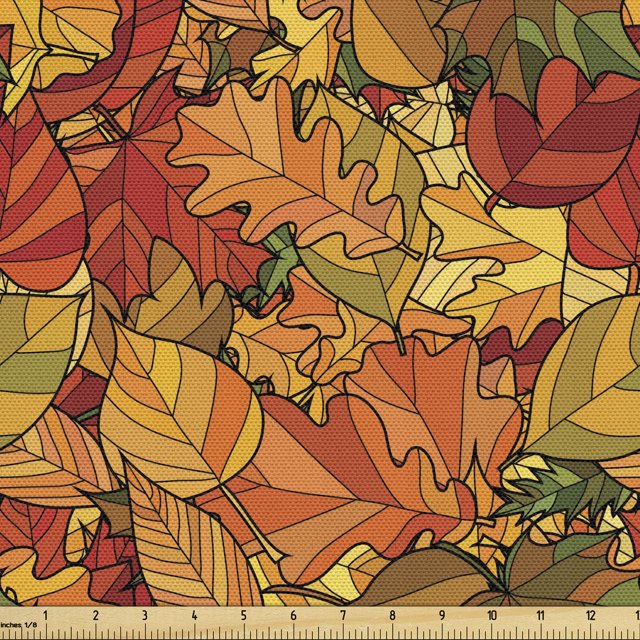 Ambesonne Autumn Fabric by the Yard Upholstery, Abstract Style Leaves