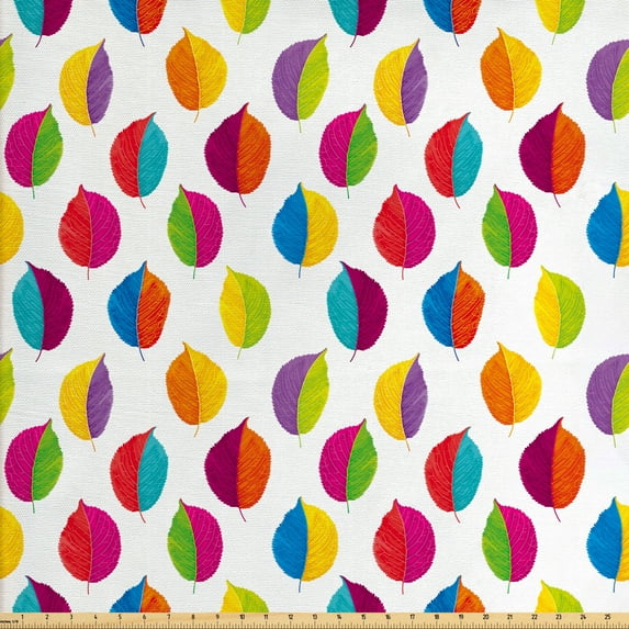 Autumn Sofa Upholstery Fabric by the Yard, Colors Leaves Fall Season on Plain Background, Decorative Fabric for DIY and Home Accents, Multicolor by Ambesonne