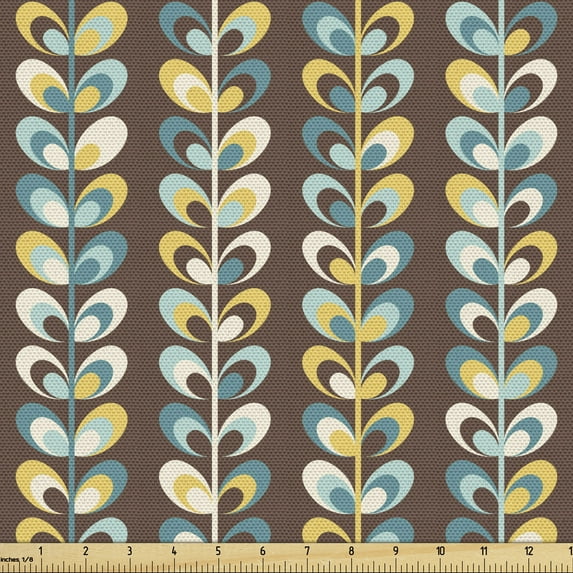 Ambesonne Autumn Fabric by the Yard Upholstery, Retro Leaf Branches Motif, 1 Yard, Brown Teal Mustard