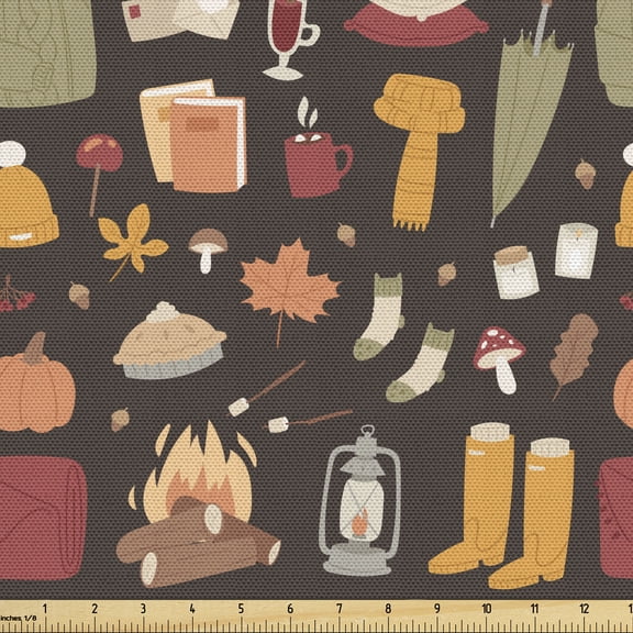 Ambesonne Autumn Fabric by the Yard Upholstery, Season Camp Item Marshmallow, 1 Yard, Dark Taupe and Pale Orange