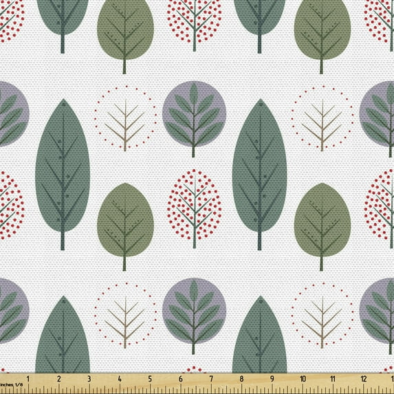 Ambesonne Autumn Fabric by the Yard Upholstery, Seasonal Greenish Trees Fall, 1 Yard, Purple Grey and Laurel Green