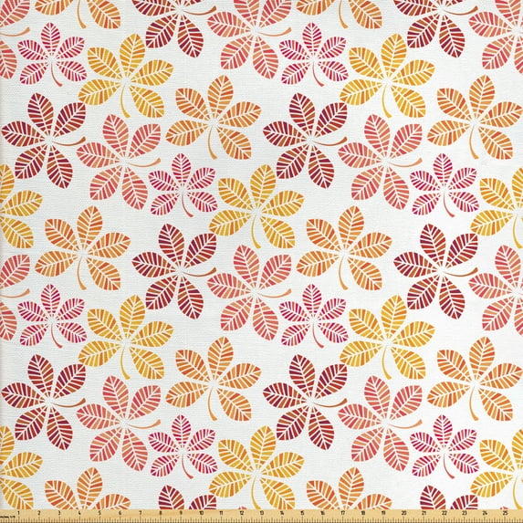 Ambesonne Autumn Fabric by the Yard Upholstery, Warm Colored Fall Leaves, 3 Yards, Orange and Vermilion