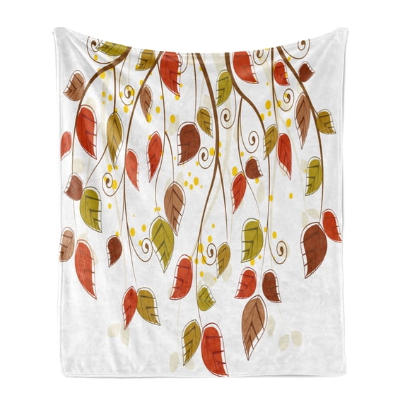 Autumn Soft Flannel Fleece Blanket, Branches with Fall Leaves Seasonal Colors Nature Environment Foliage, Cozy Plush for Indoor and Outdoor Use, 50" x 60", Burnt Sienna Brown Green, by Ambesonne