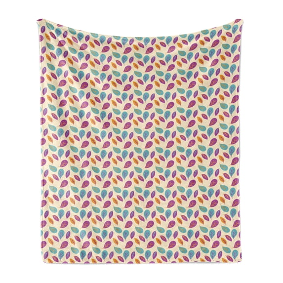 Autumn Soft Flannel Fleece Blanket, Colorful Warm Tones Round Fall Leaves Repetitive Art Illustration Print, Cozy Plush for Indoor and Outdoor Use, 60" x 80", Fuchsia and Pale Teal, by Ambesonne