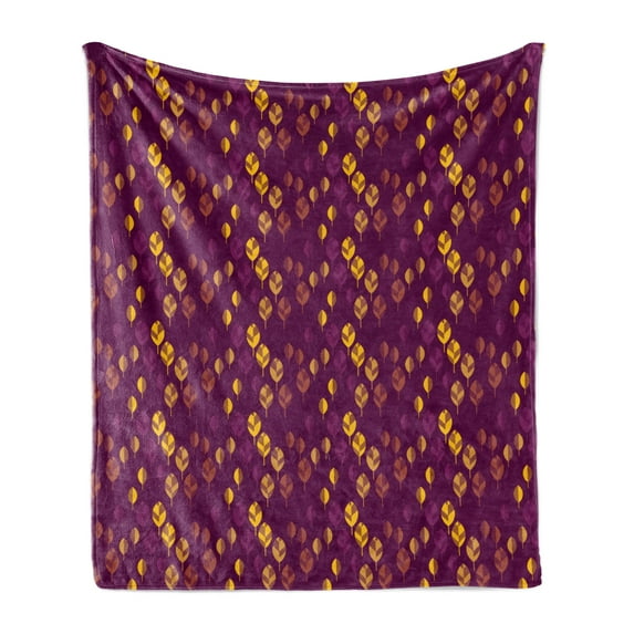 Autumn Soft Flannel Fleece Blanket, Composition of Nature Warm Tones Cozy Abstract Autumn Leaves Illustration, Cozy Plush for Indoor and Outdoor Use, 50" x 60", Plum and Earth Yellow, by Ambesonne